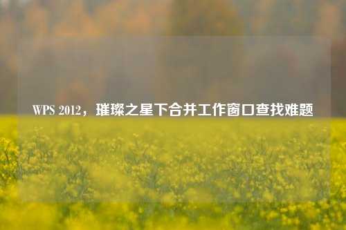 WPS 2012,璀璨之星下合并工作窗口查找难题