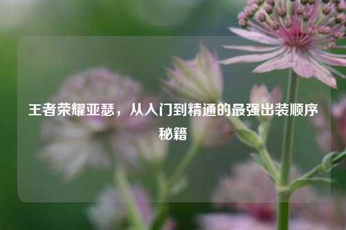 王者荣耀亚瑟，从入门到精通的最强出装顺序秘籍
