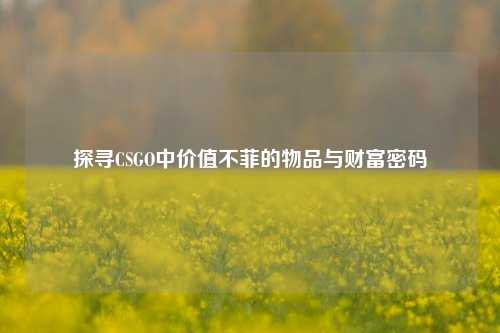 探寻CSGO中价值不菲的物品与财富密码