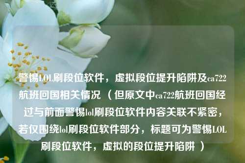警惕LOL刷段位软件，虚拟段位提升陷阱及ca722航班回国相关情况 （但原文中ca722航班回国经过与前面警惕lol刷段位软件内容关联不紧密，若仅围绕lol刷段位软件部分，标题可为警惕LOL刷段位软件，虚拟的段位提升陷阱 ）