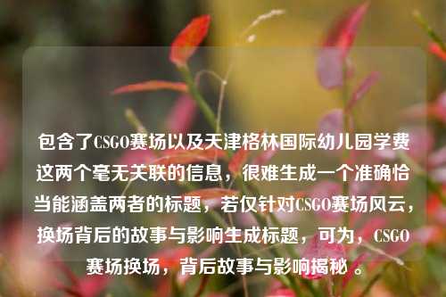 包含了CSGO赛场以及天津格林国际幼儿园学费这两个毫无关联的信息,很难生成一个准确恰当能涵盖两者的标题,若仅针对CSGO赛场风云,换场背后的故事与影响生成标题,可为,CSGO赛场换场,背后故事与影响揭秘 。