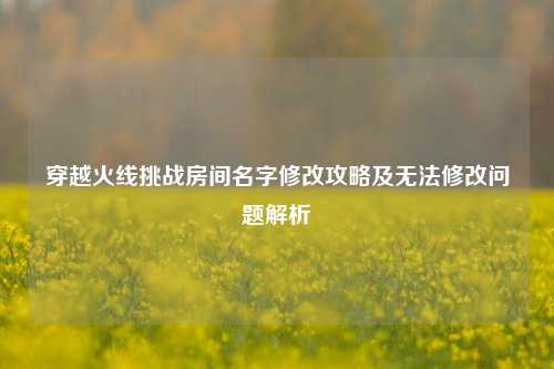 穿越火线挑战房间名字修改攻略及无法修改问题解析