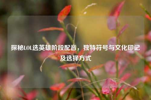 探秘LOL选英雄阶段配音,独特符号与文化印记及选择方式