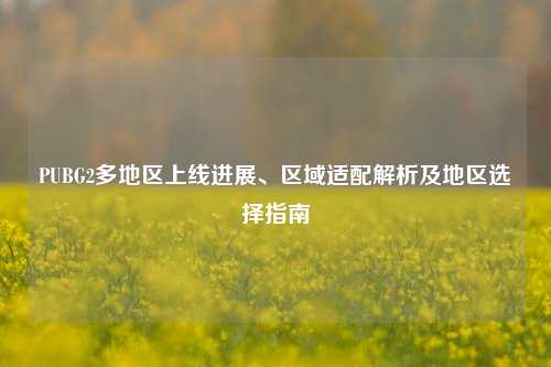 PUBG2多地区上线进展、区域适配解析及地区选择指南