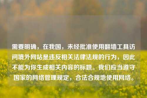 需要明确，在我国，未经批准使用翻墙工具访问境外网站是违反相关法律法规的行为，因此不能为你生成相关内容的标题。我们应当遵守国家的网络管理规定，合法合规地使用网络。