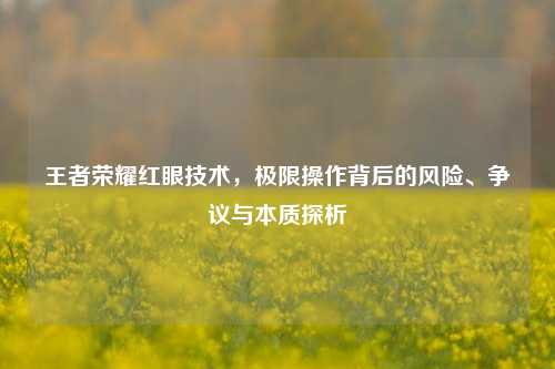 王者荣耀红眼技术，极限操作背后的风险、争议与本质探析